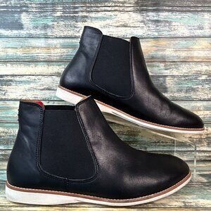 Rollie Chelsea Boot Black Leather Slip On Fashion Bootie Casual Wedge Heel Sz 10